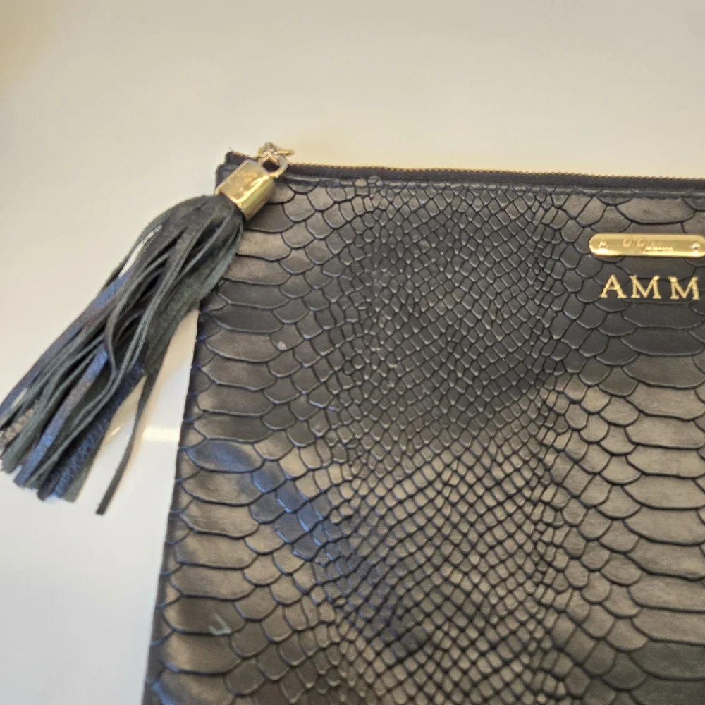 GiGi New York Black Python-Embossed Leather Clutch‎ Black